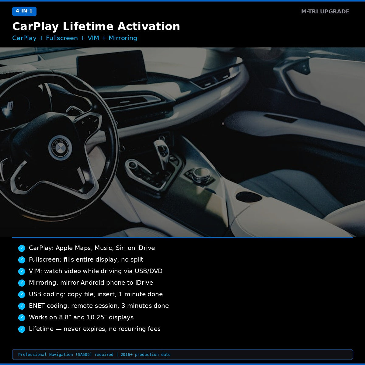 BMW Apple CarPlay Lifetime Activation + Fullscreen + VIM + Mirroring (NBT Evo)