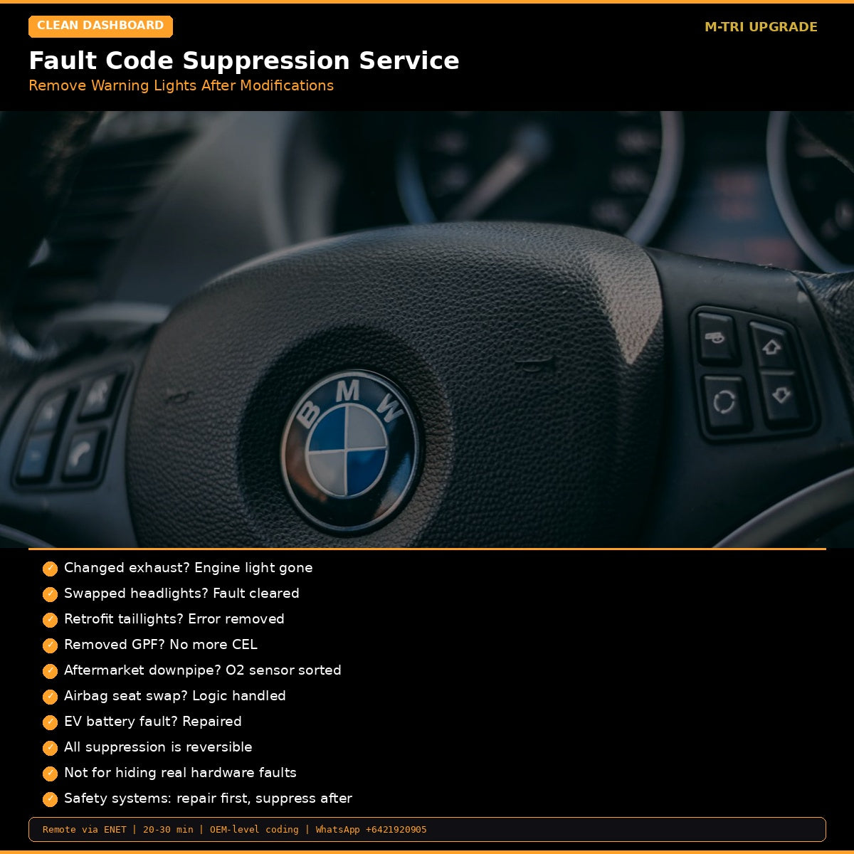 BMW Fault Code Suppression Service - Post-Modification Warning Light Removal