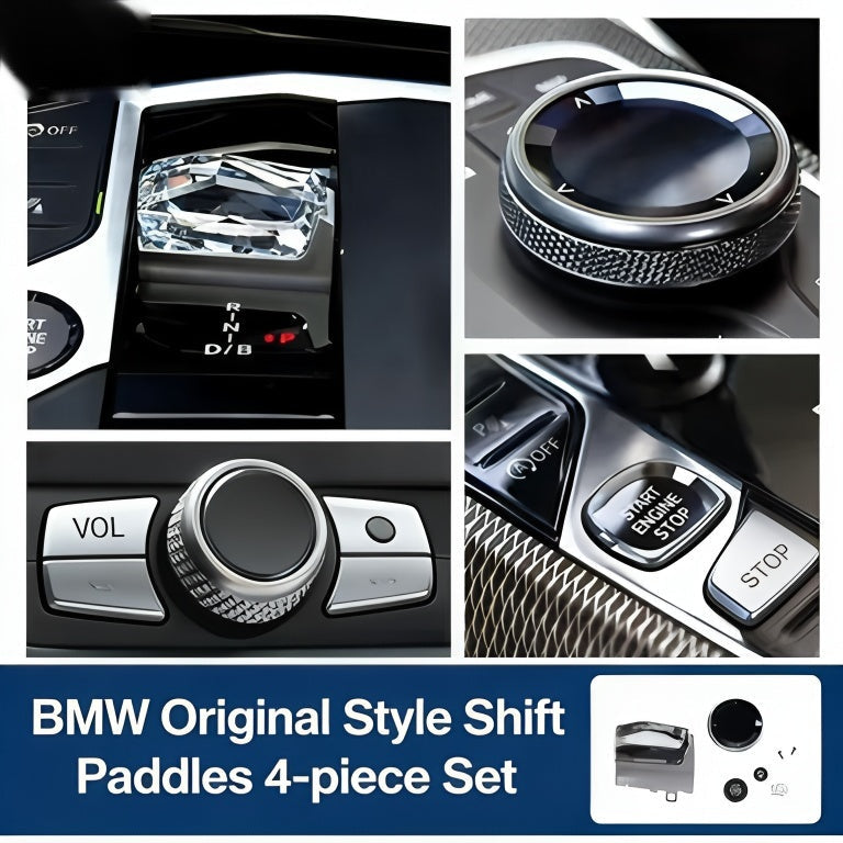 BMW Crystal Interior Trim Set - Shift Paddles, iDrive Knob, Start Button, Volume Knob - detailed features