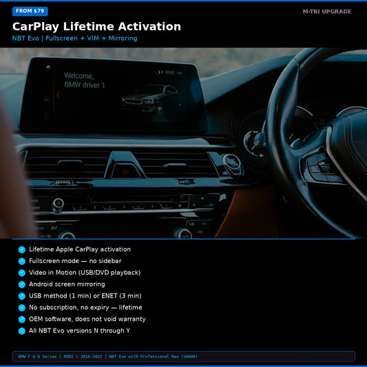 BMW Apple CarPlay Lifetime Activation + Fullscreen + VIM + Mirroring (NBT Evo)