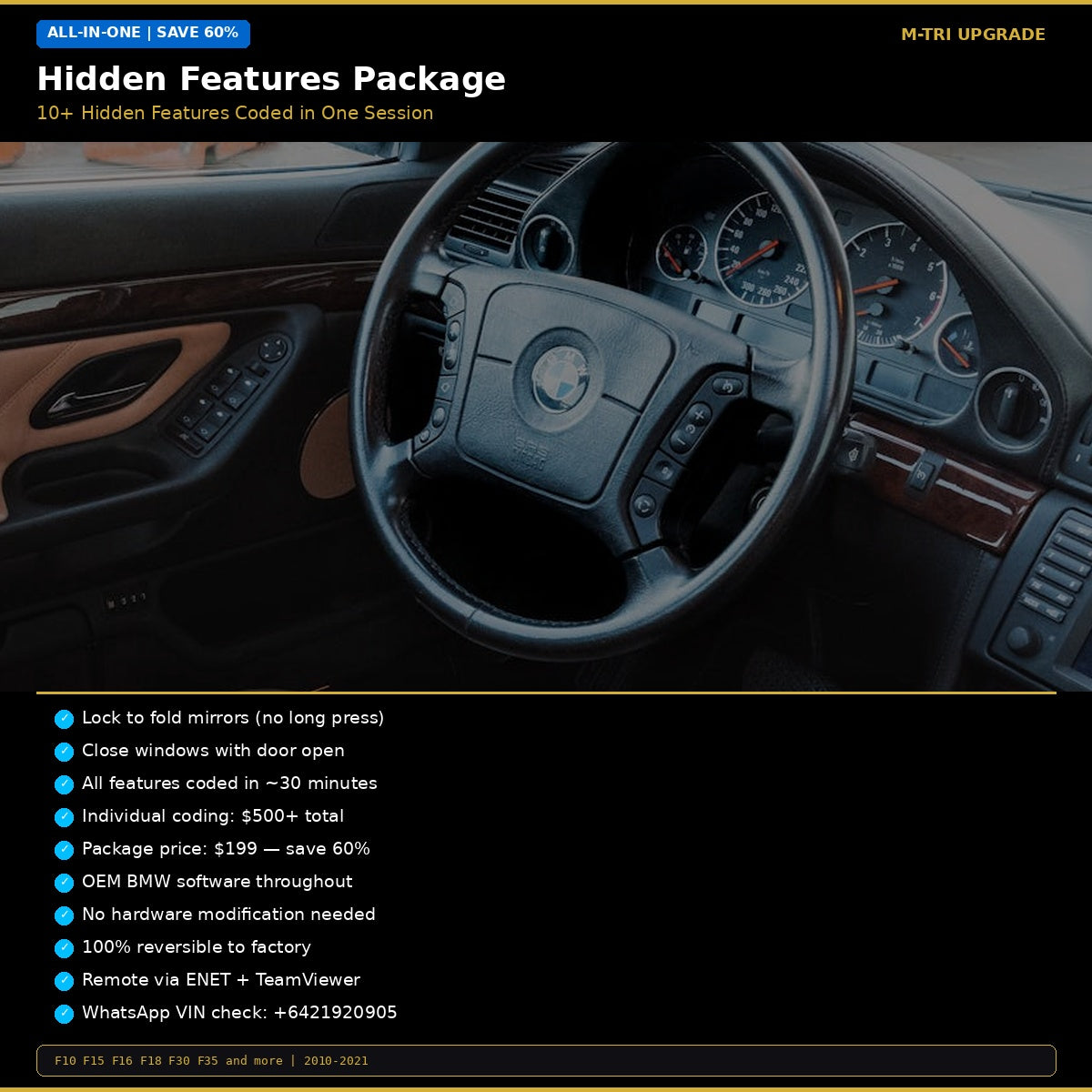 BMW Hidden Features Coding Package - F-Series (10+ Features)