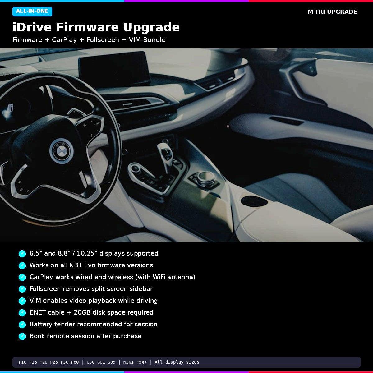 BMW iDrive Firmware Upgrade + Apple CarPlay Fullscreen + VIM (NBT Evo / EntryNav2) - Feature Details and Compatibility