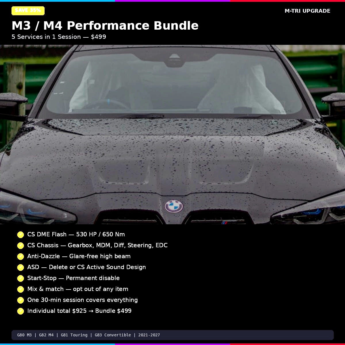 BMW M3 / M4 Performance Bundle CS DME + CS Flash + Anti-Dazzle + ASD + Start-Stop (G80/G82) - MTri Upgrade BMW Remote Coding Service