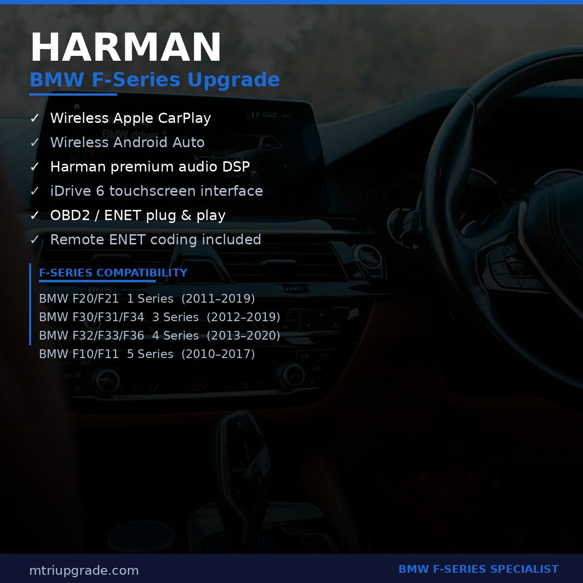 Evo Harman Head Unit for BMW F-Series with Wireless CarPlay - feature details