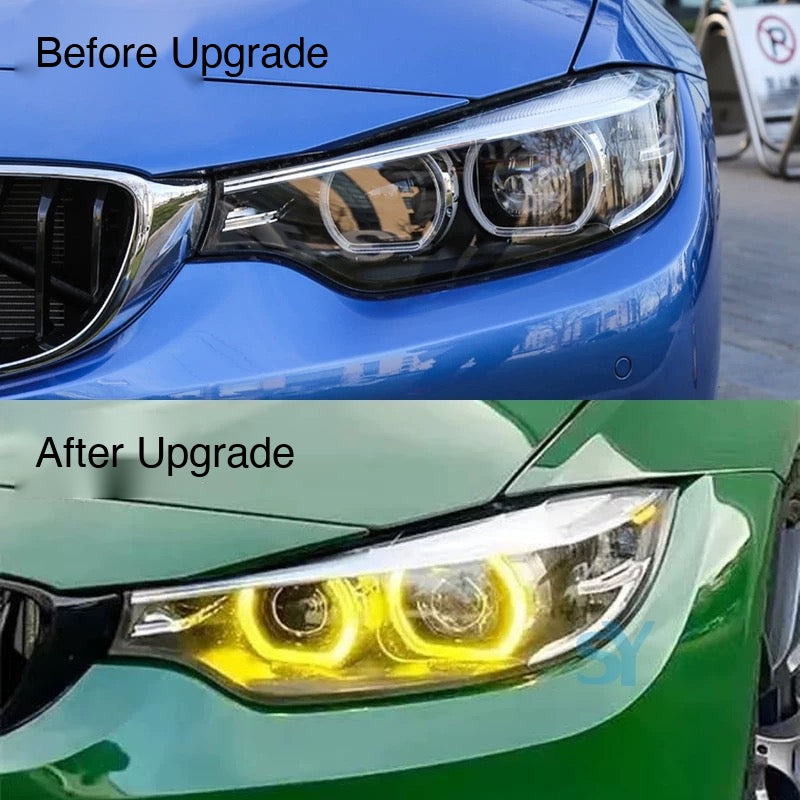 BMW M3 M4 F80 F82 GTS-Style Yellow DRL LED Modules - before and after installation comparison