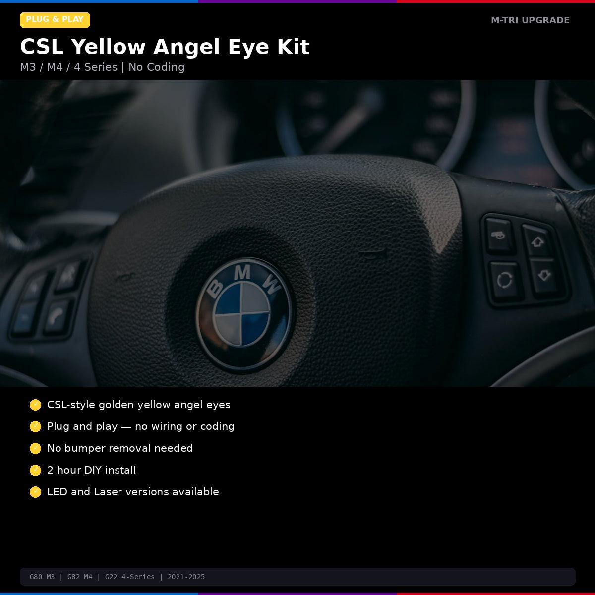 BMW CSL Yellow Angel Eye DRL Module Kit M3 / M4 / 4 Series - MTri Upgrade BMW Remote Coding Service
