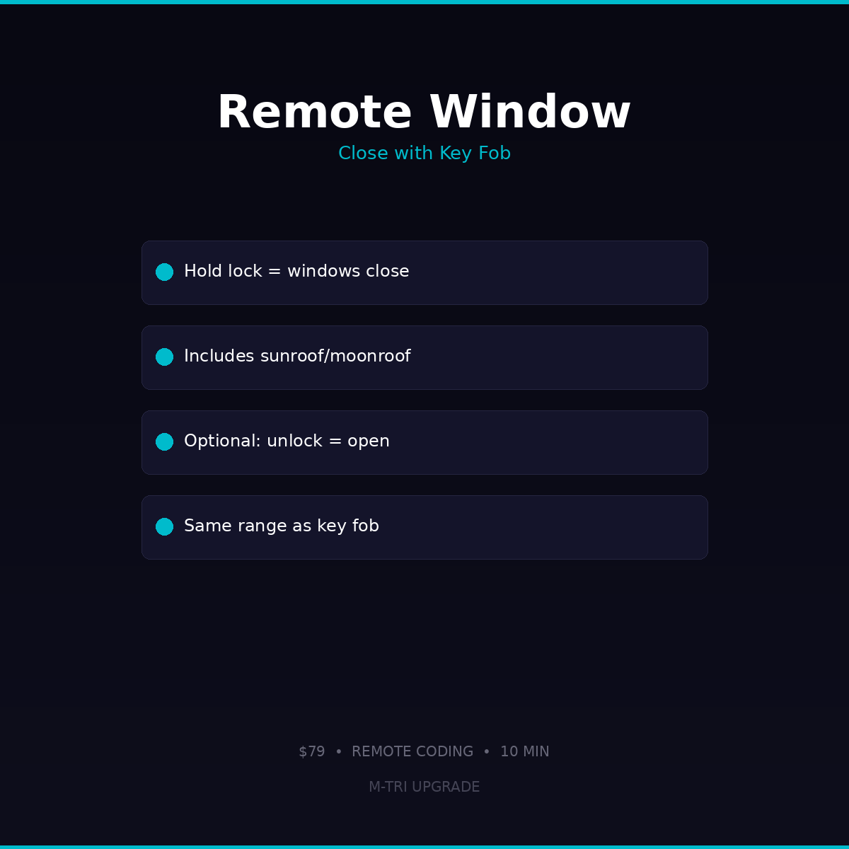 BMW Remote Window Close Coding Close Windows with Key Fob - Feature Details and Compatibility