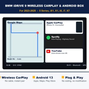BMW iDrive 9 wireless CarPlay & Android box β synthetic dashboard preview
