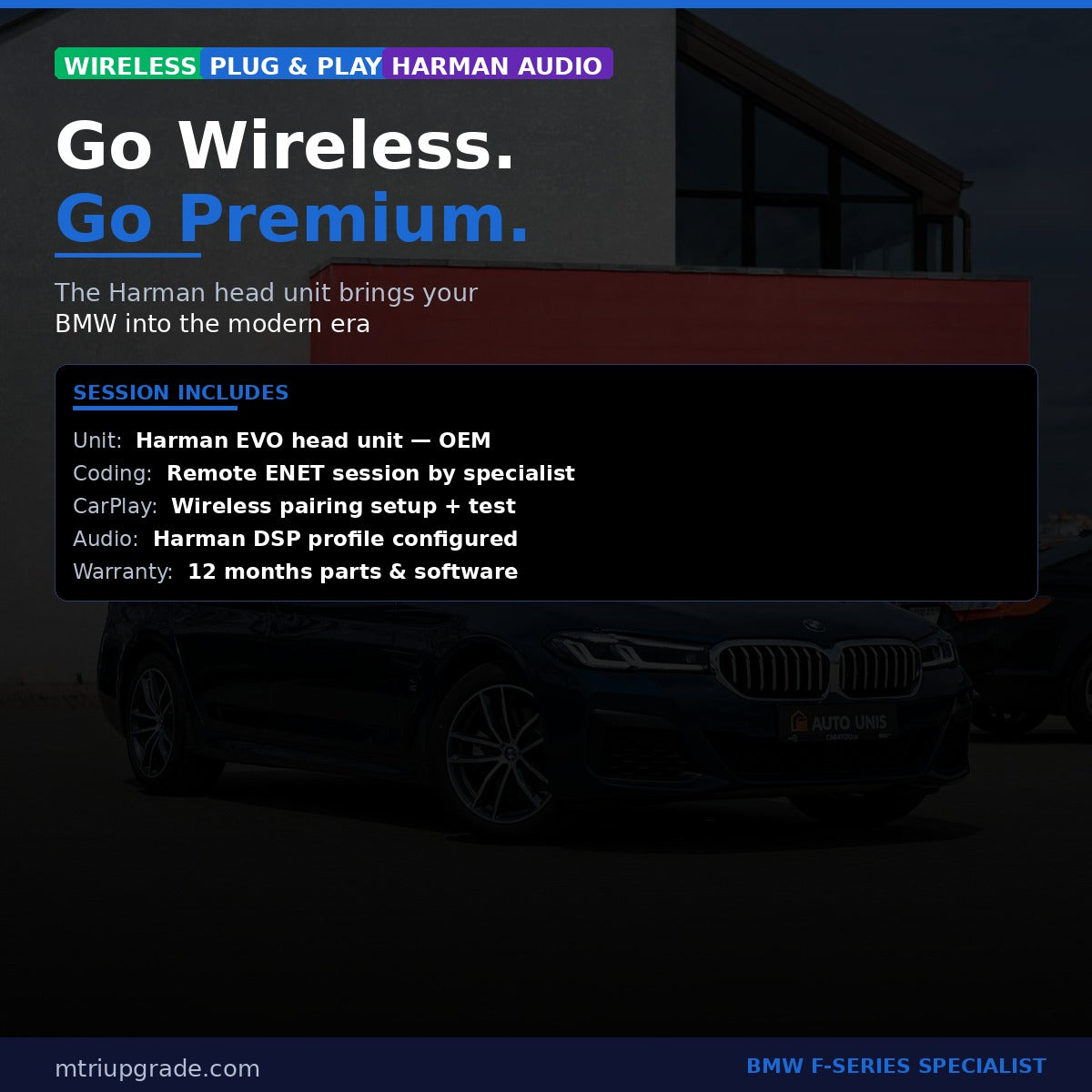 Evo Harman Head Unit for BMW F-Series with Wireless CarPlay - wireless CarPlay and Android Auto interface