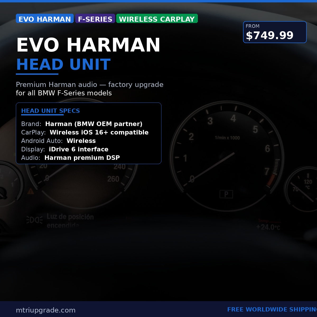 Evo Harman Head Unit for BMW F-Series with Wireless CarPlay - product overview