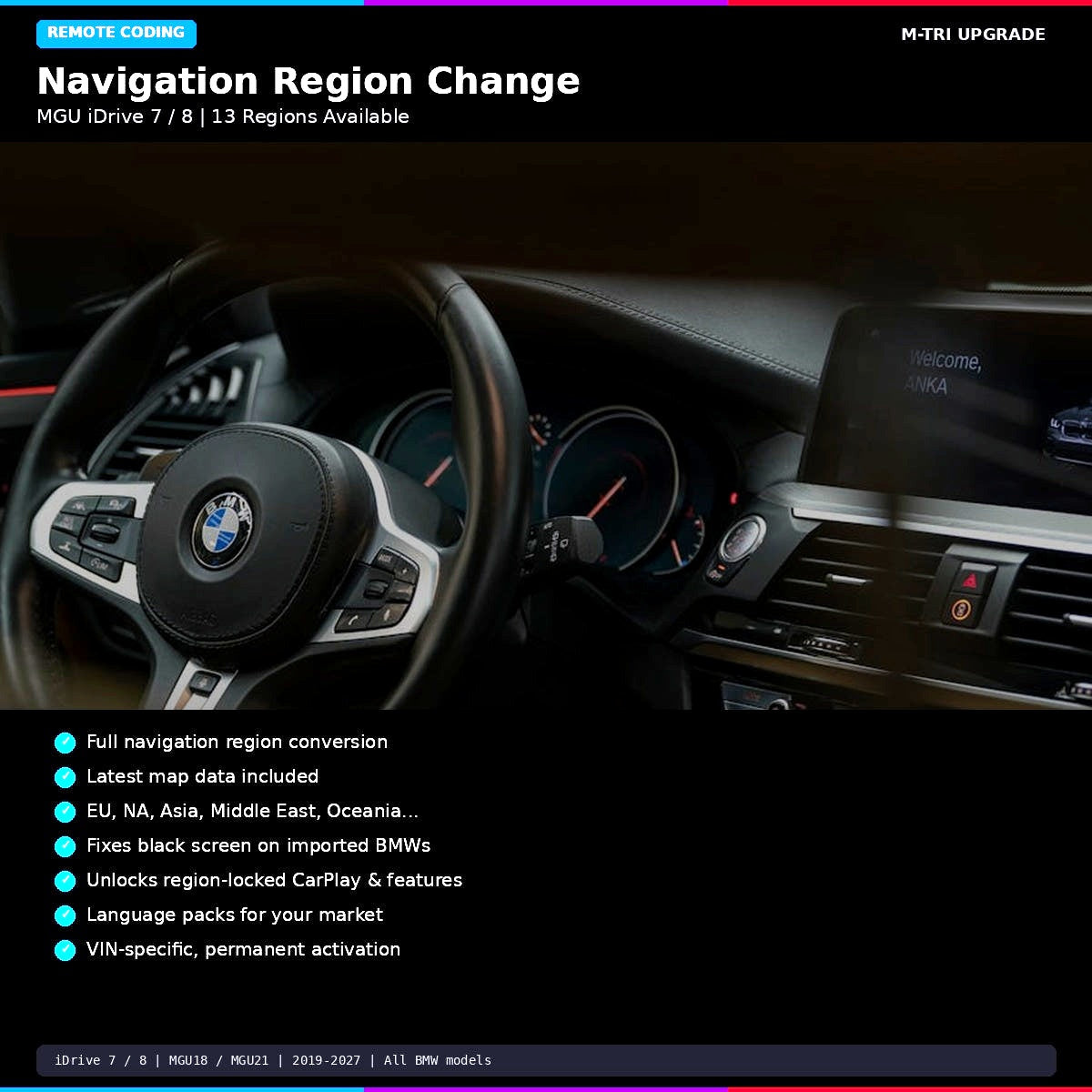BMW Navigation Region Change MGU iDrive 7 (All Regions) - MTri Upgrade BMW Remote Coding Service